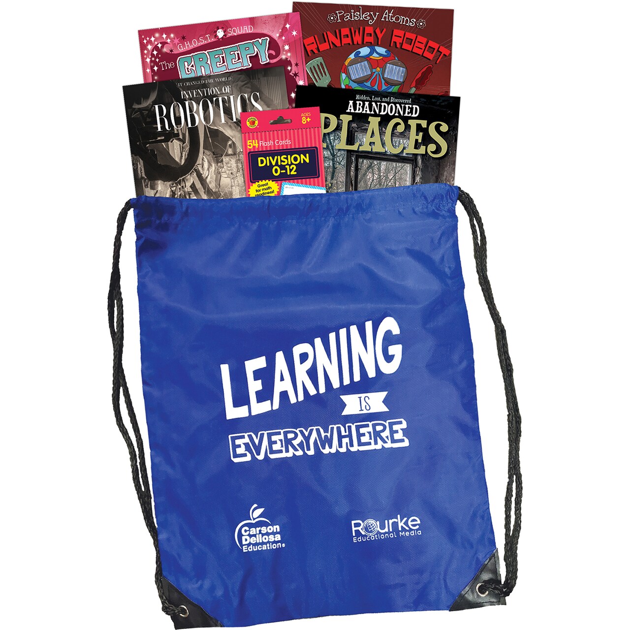 Summer Bridge Activities Grades 4-5 Bundle, Summer Learning 4th Grade to 5th Grade Workbook All Subjects, Division Math Flash Cards, Nonfiction and Fiction Children's Books, Drawstring Bag